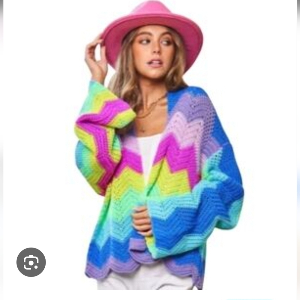 PLUS RAINBOW MULTI COLOR WAVY KNIT SWEATER CARDIGAN